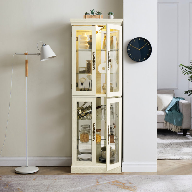 Antique White Display Cabinet With Versatile Storage And Lighting Shelf Advanced Feature, Antique White