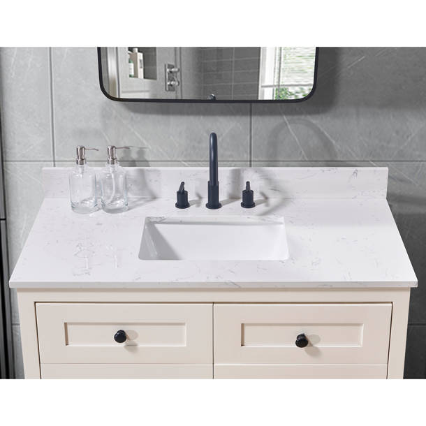Tile & Top 43'' Granite Single Vanity Top with Sink and 3 Faucet Holes ...
