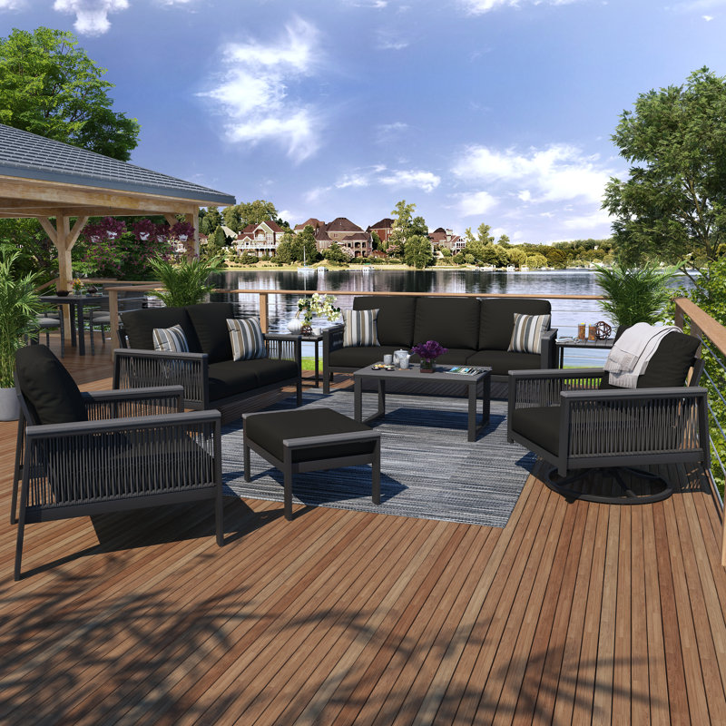Townsend 7 - Person Outdoor Seating Group with Sunbrella Cushions, Canvas Black