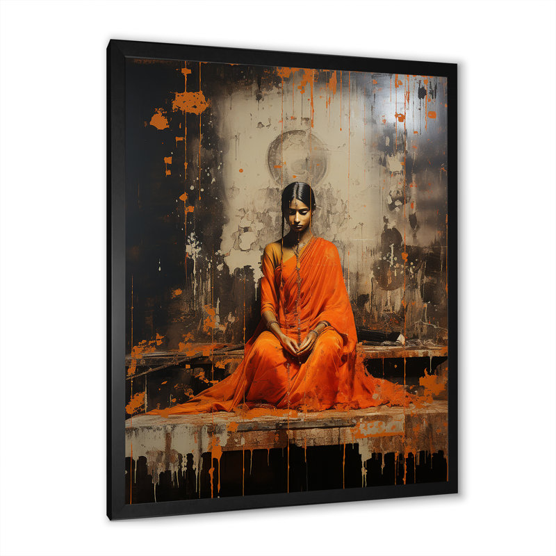 «Hindu Rigvedas Resplendent Rust», reproduction sur toile, Cadre simple noir, H 20 po x l 12 po x P 1 po