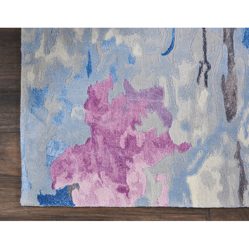 Tapis gris abstrait moderne fait à la main Versailles, Rectangle 8 pi 6 po x 11 pi 6 po