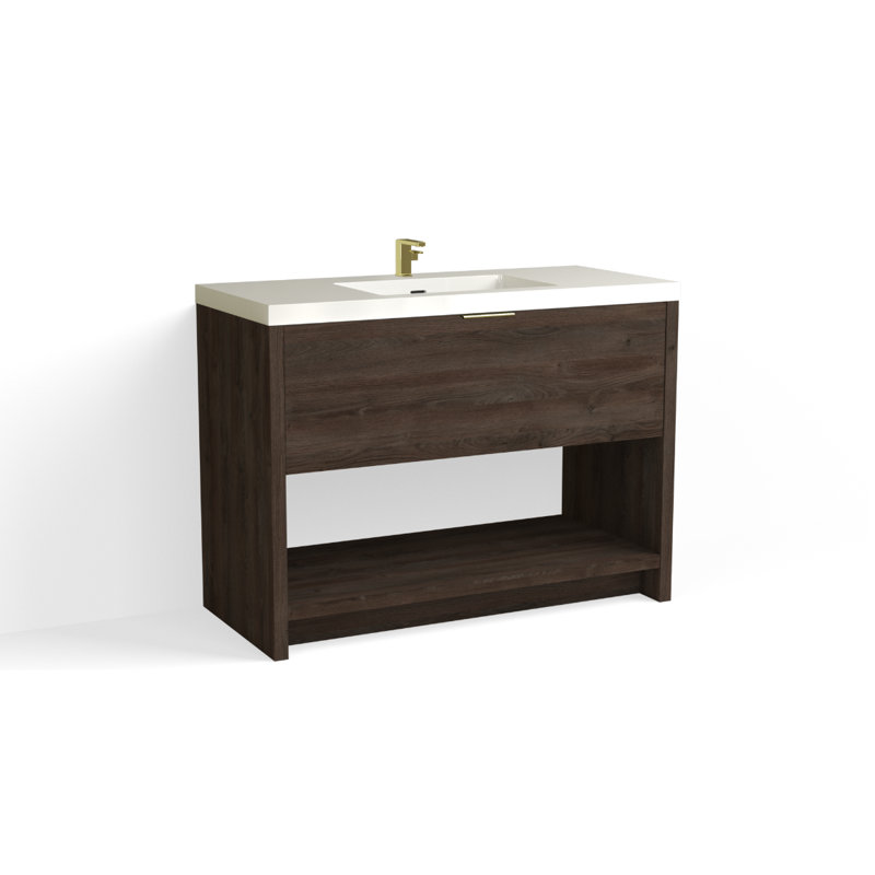 Vista 48" W Freestanding Single Bathroom Vanity, White Nanomatte/Matte Black, White Gloss, Single-Hole
