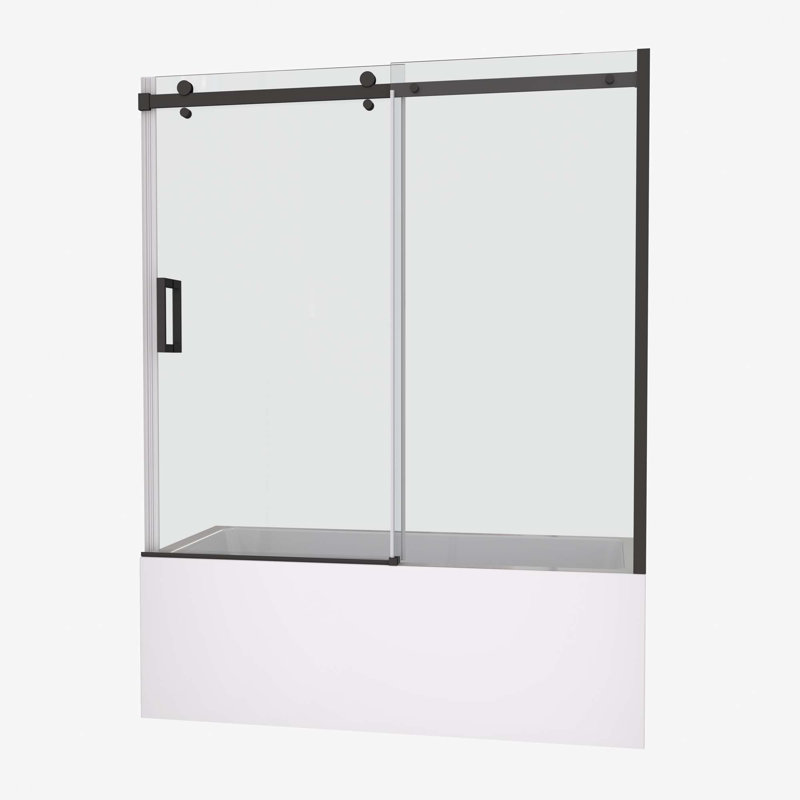 Porte de douche en verre de baignoire, porte coulissante, avec verre trempé, Noir