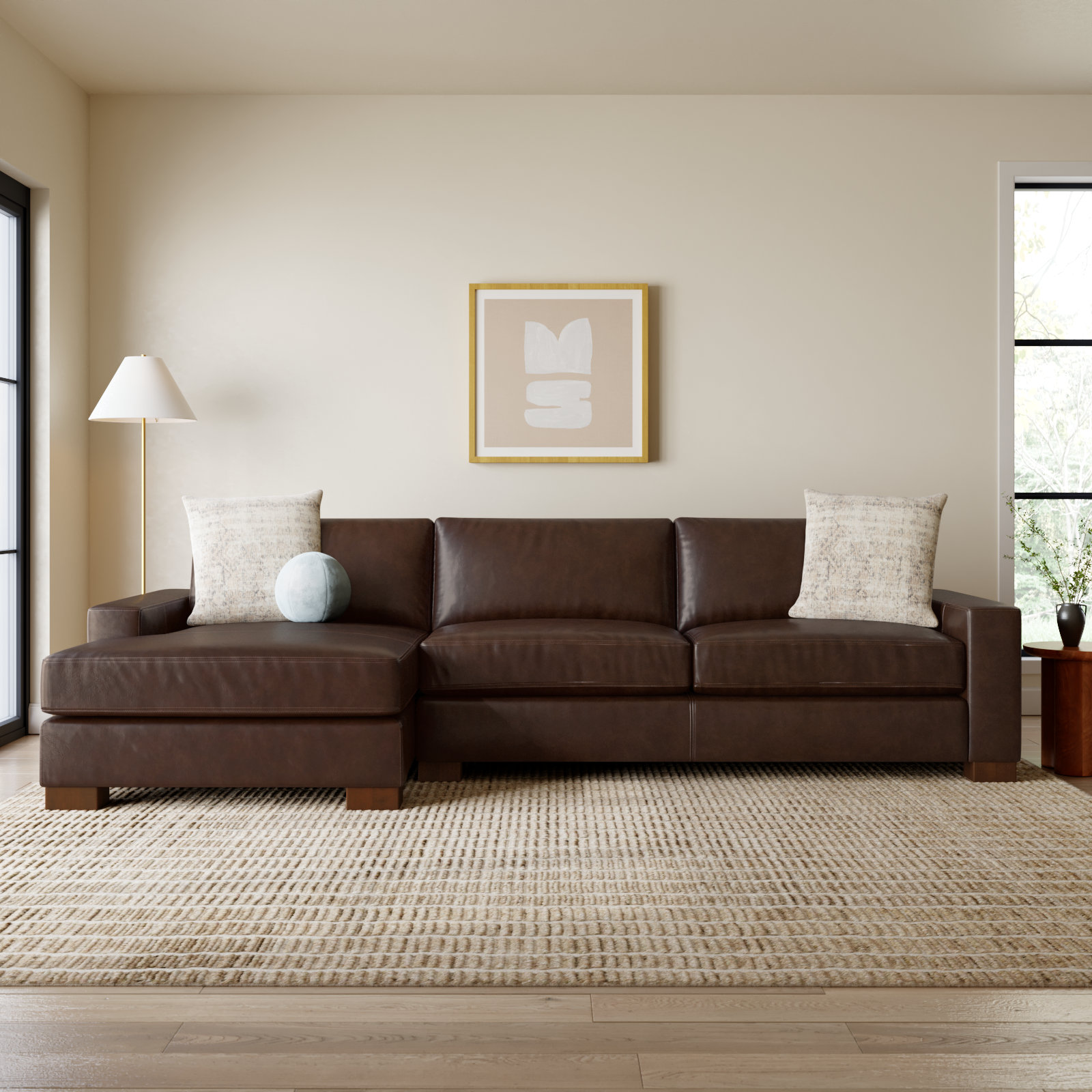 Jonie Genuine Leather 2-Piece Chaise Sectional, Bistro Rustic Genuine Leather, Left Hand Facing