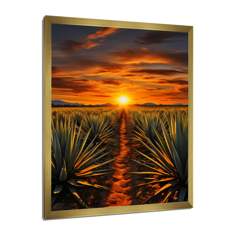 «Arabella Orange Green», art mexicain, tequila lever de soleil sur toile, H 32 po x l 24 po x P 1 po, Cadre doré simple