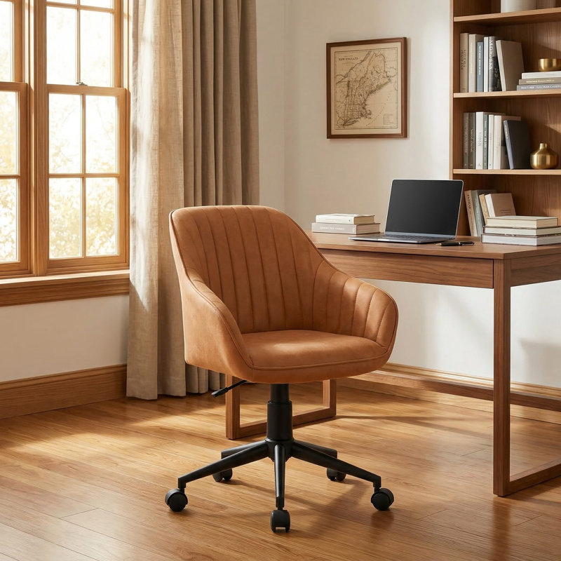 Modern Style Ergonomic Home Office Desk Chair With Curved Backrest And Soft Padded Armrests For Study Workstation Dorm Apartment