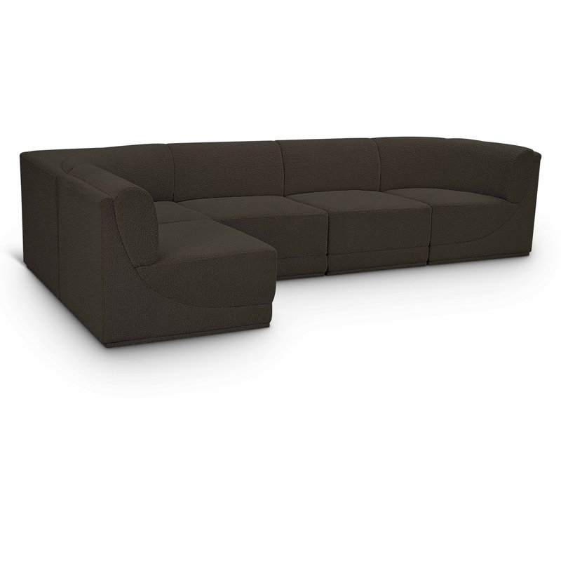 Canapé modulaire rembourré 5 pièces Ollie, Tissu brun bouclé