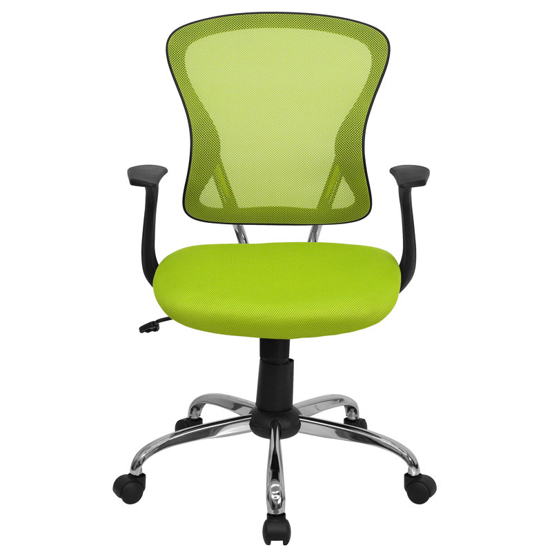 Mid-Back Mesh Swivel Task Office Chair with Chrome Base and Arms, Green