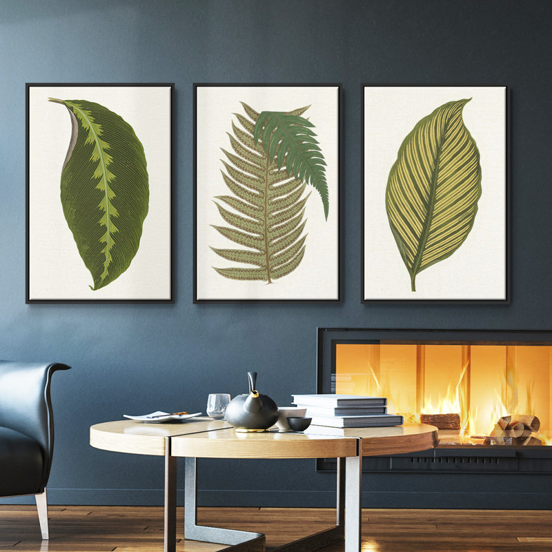 Collection de feuilles I - ensemble de 3 reproductions de photos sur toile, H 36 po x l 72 po, Noir