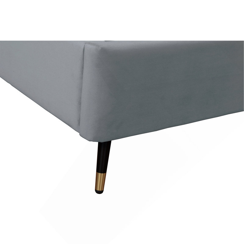 Lit double en velours Crosby, Gris, Lit double