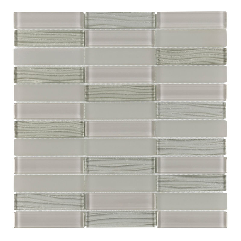 1" x 4" Glass Mosaic Wall Tile, Gray