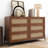Modern Cannage Rattan Wood Closet 6-Drawer Dresser Wood Storage Cabinet Sideboard For Bedroom, Living Room, Entryway, Hallway, Walnut-793815302