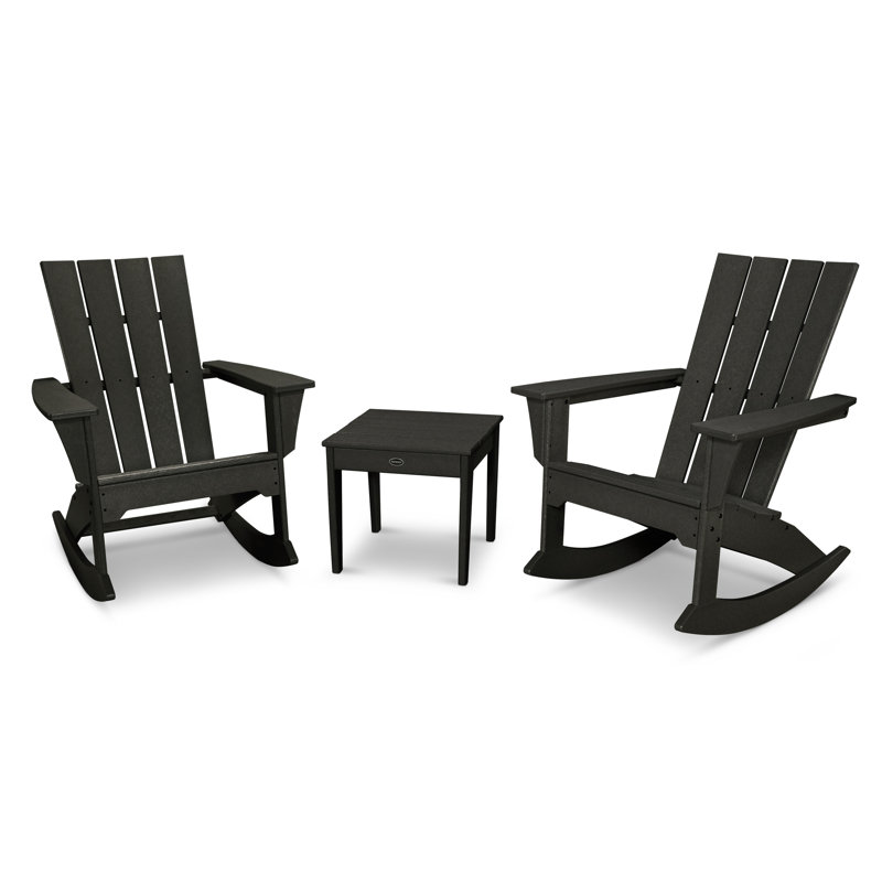 POLYWOOD Quattro 3-Piece Rocker Set, Black