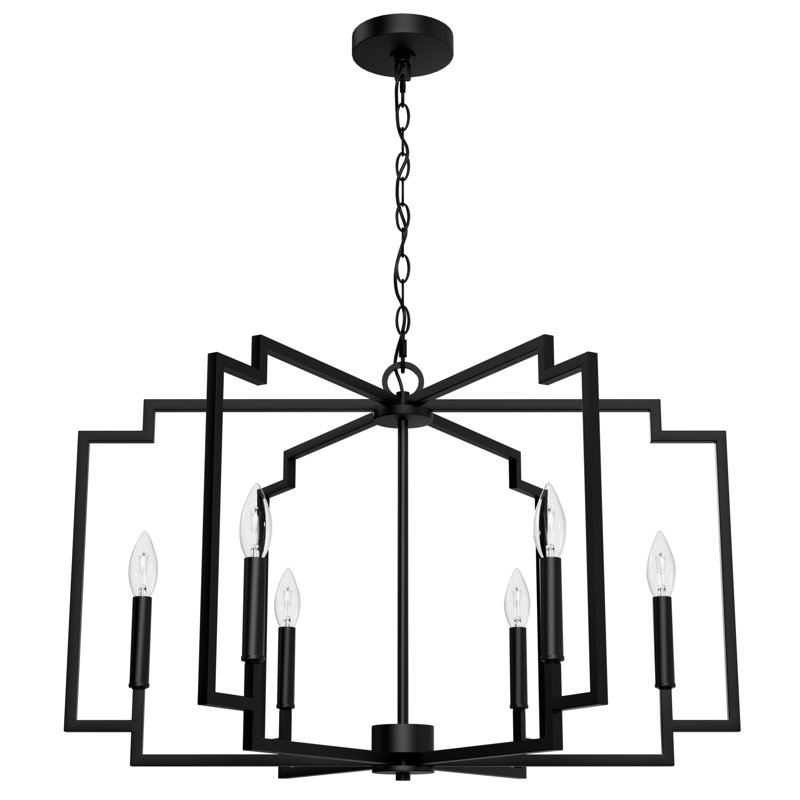 Hunter 30 Inch Zoanne 6 Light Chandelier Ceiling Light Fixture, Matte Black, 19.5" H x 30.25" W x  30.25" D