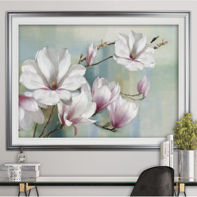 " Magnolia Blooms ", Silver Framed, 31" H x 43" W
