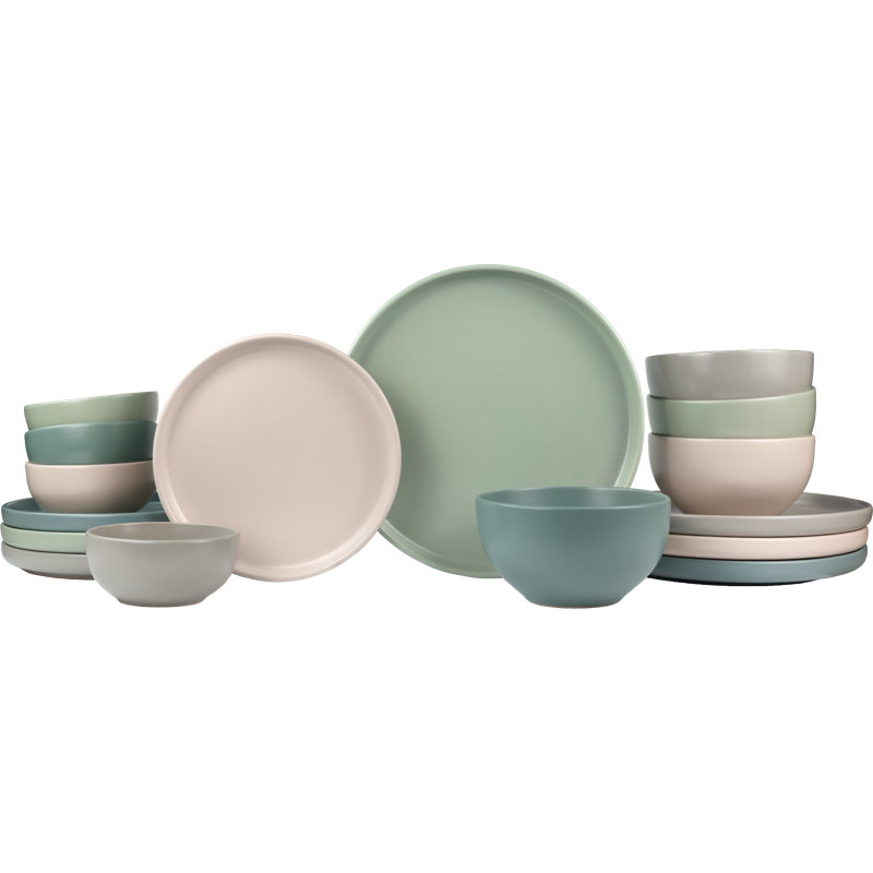 Sango Rollo 16-Piece Artist's Blend Casual Stoneware Dinnerware Set - Service For 4, Beige/Blue/Green