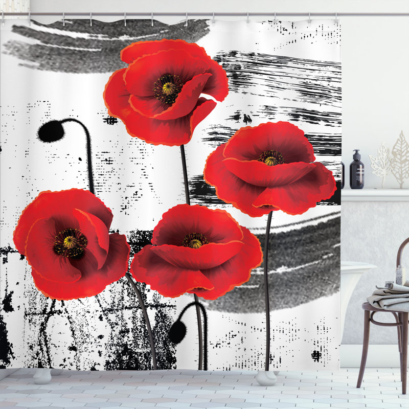 Floral Shower Curtain with Hooks Included, 70" H x 69" W