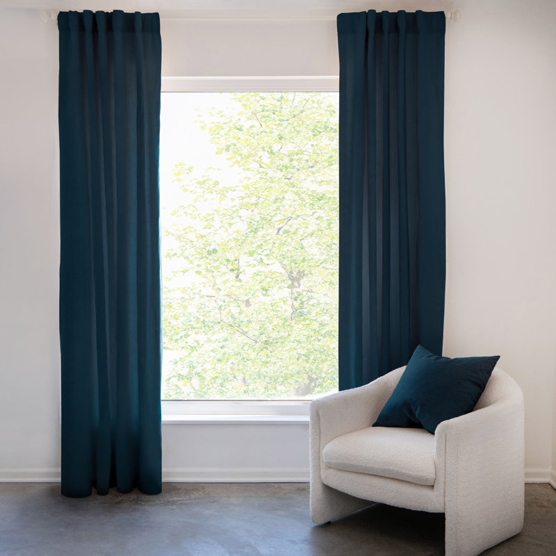 100% French Linen Curtain Set, 50" W x 96" L, Dark Navy