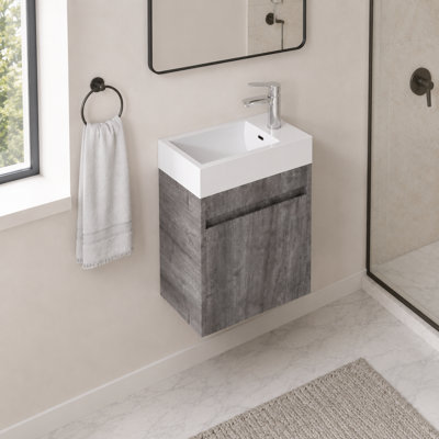 Ensemble de meuble-lavabo simple flottant gris 18 po avec lavabo en céramique et portes à fermeture en douceur