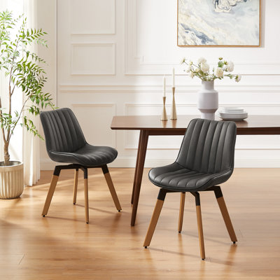 Bishaan Tufted Faux Leather Upholstered Swivel Kitchen Dining Side Chairs
