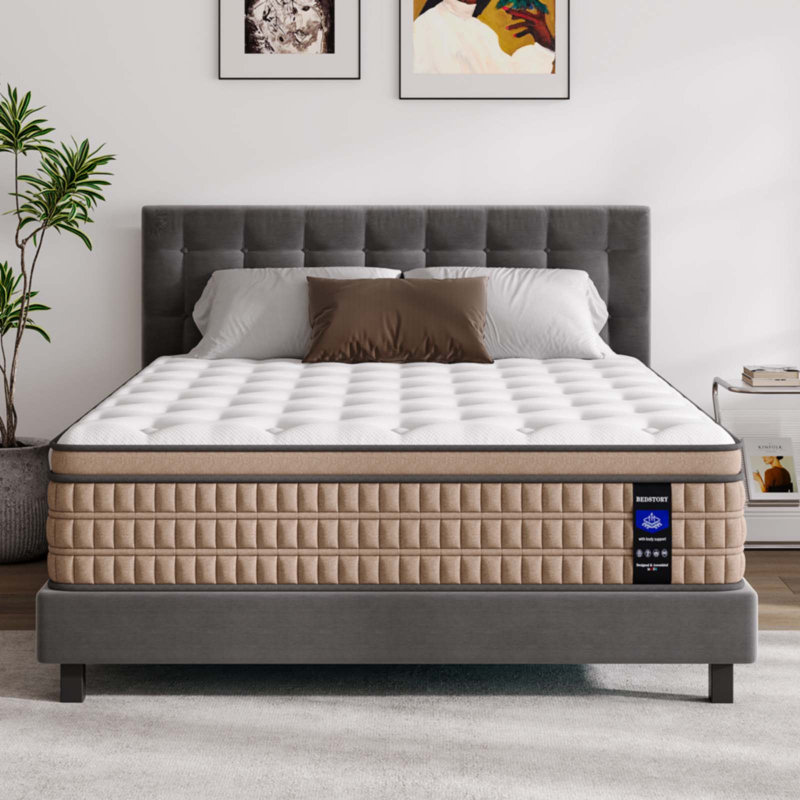 Très grand matelas de 14 pouces, matelas hybride de la collection Hotel avec mousse viscoélastique gélifiée et ressorts ensachés, mobilier de lit moderne et confortable