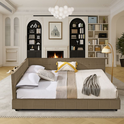 Modern Upholstered Daybed with Channel-Tufted Backrest, queen Size