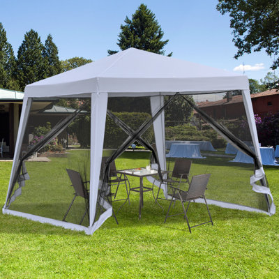 Auvent extérieur 10 pi x 10 pi, abri de soleil à pattes inclinées avec parois latérales en filet, tentes de patio pour les fêtes