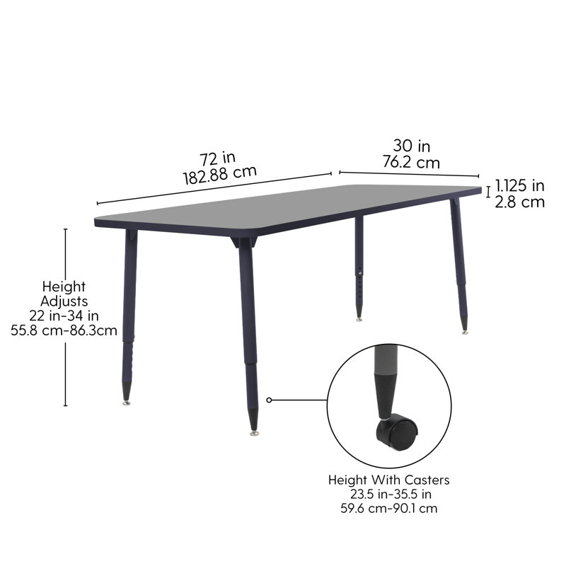 Table d'activité rectangulaire 24 x 48 avec pieds fuselés réglables Adapte, 30 po x 72 po, Bleu marine / mer du Nord