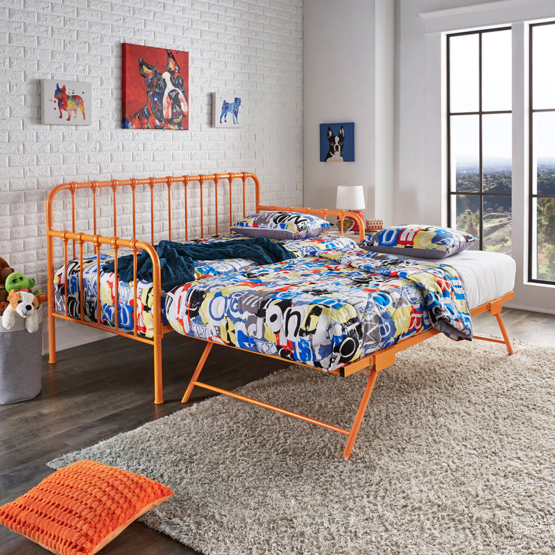Jordao Iron Daybed with Trundle and Slat Kit , Orange