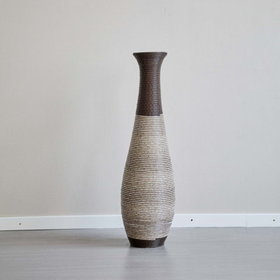39" Tall Standing Designer Floor Vase - Durable Artificial Rattan - Stylish Home Decor Statement Piece