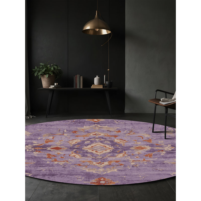 Tapis mauve soyeux et moelleux, Rond 3 pi