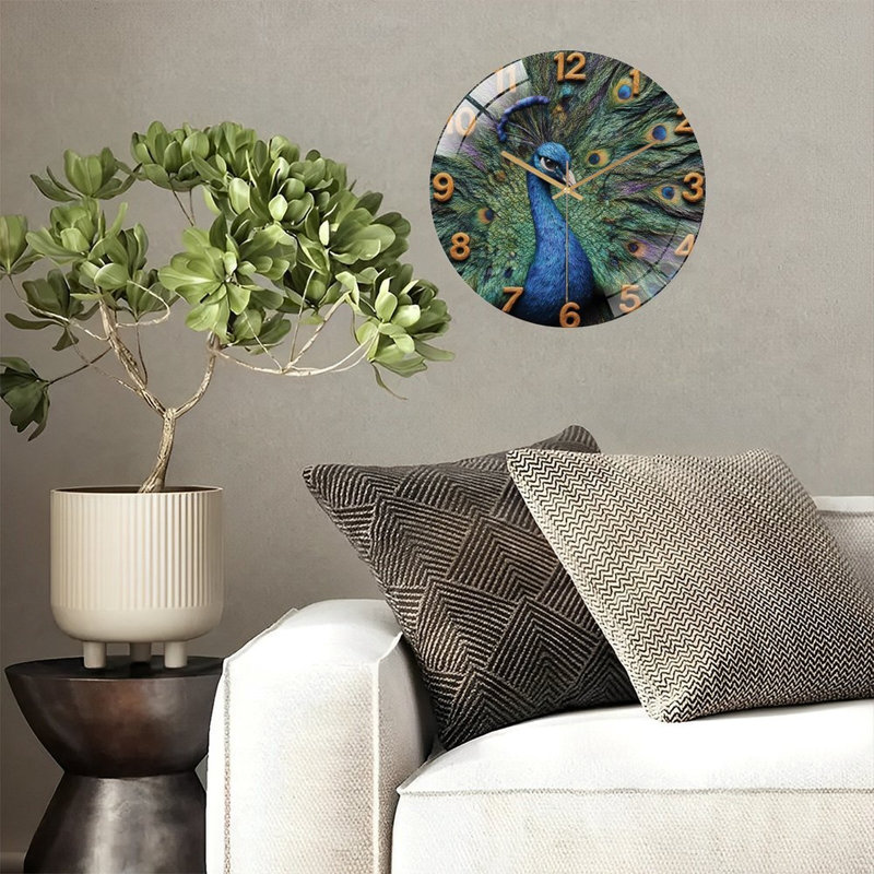 Horloge murale 12 po en forme de paon