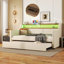 Twin Size Daybed With Trundle, Upholstered Daybed With Charging Station And LED Lights-664966120