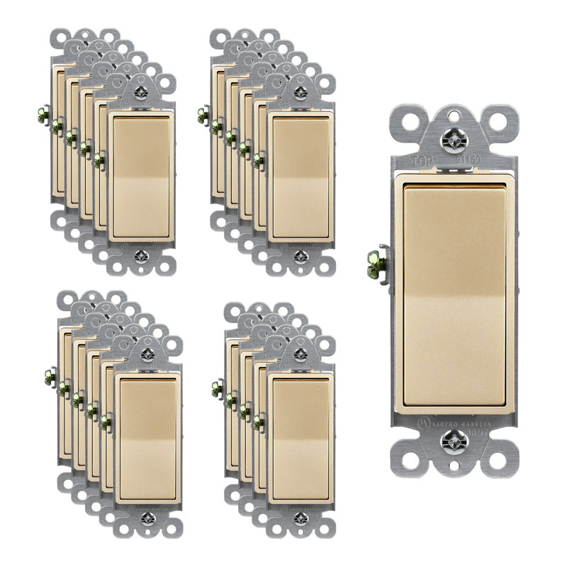  Enerlites 15 Tamper Resistant Single Pole Rocker Light Switch - Gold, Gold