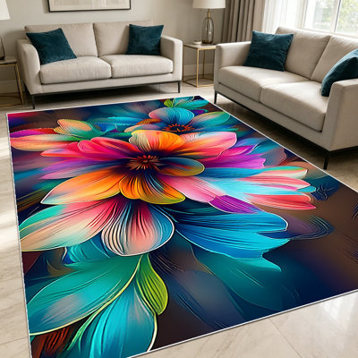 Tapis à motifs floraux abstraits et iridescents de 1 pièce pour le salon, doux et confortable, convient à toutes les saisons, facile à entretenir, lavable à la machine, convient pour la table à manger, la chambre à coucher, la cuisine, le vestibule, la décoration intérieure et extérieure.