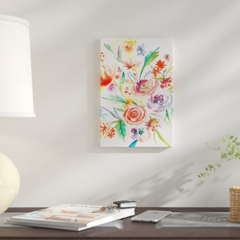 « float fleurs i », reproduction de peinture à l’aquarelle sur toile tendue, H 26 po x l 18 po x P 1,5 po, Toile tendue