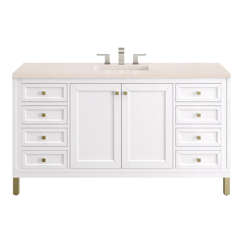 Chicago 60'' W Double Vanity, Charcoal Soapstone, Glossy White, 8" Widespread