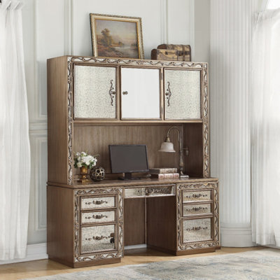 ACME Orianne Executive Computer Desk w/Hutch, Antique Gold