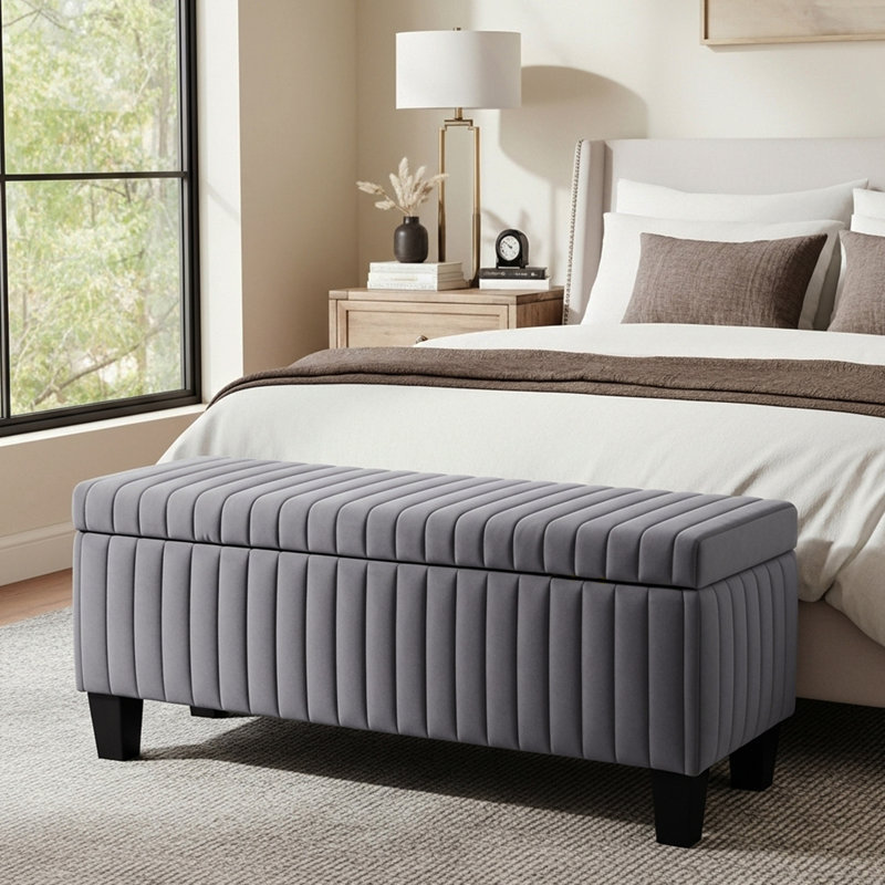 Melrose Upholstered Ottoman Storage Bench, Grey
