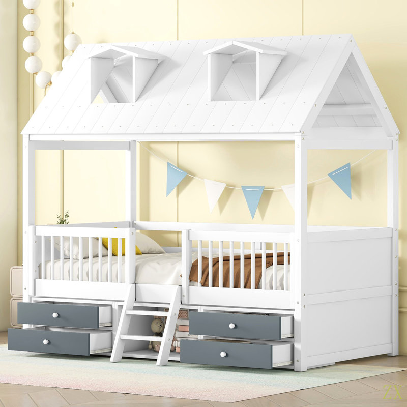 Structure de lit simple en bois, Blanc