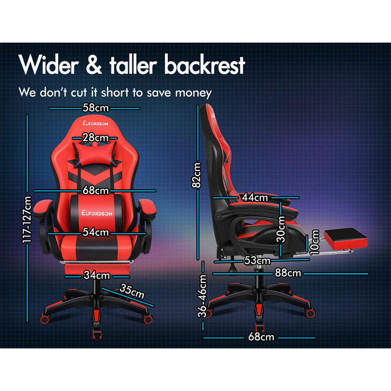 ELFORDSON Adjustable Reclining Faux Leather Swiveling PC & Racing Game Chair, Red