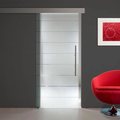34 In W x 80 In H Premium Sliding Glass Door, 8mm Tempered Glass with Etched Privacy Finish and Precision Hardware
