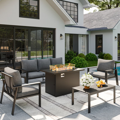 Aluminum Outdoor Conversation Set 5-Person Patio Set with Fire Pit & Coffee Table
