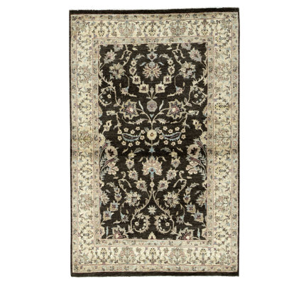 Tapis brun et crème noué à la main de haute qualité