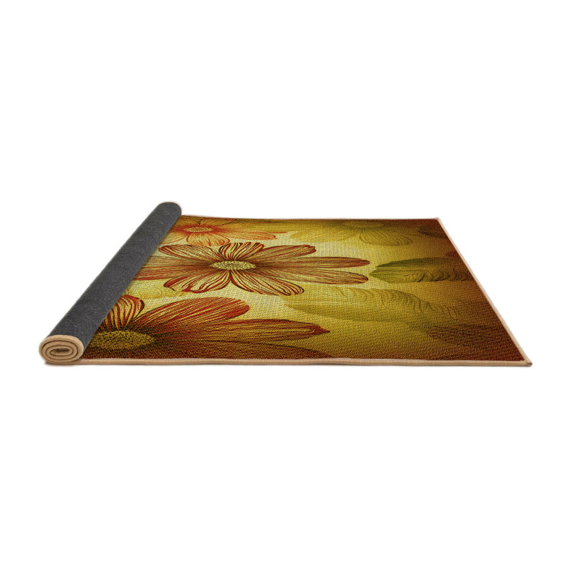 Tapis jaune en laine florale levasseur, Rond 4 pi