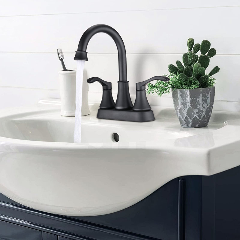 Robinet de salle de bain noir mat 4 pouces, bec rotatif à 360 ° avec bonde escamotable, matériau en métal, rouille, bulles d'eau, cartouche de disque en céramique goutte à goutte fiable, poignées doubles élégantes pour plus de précision