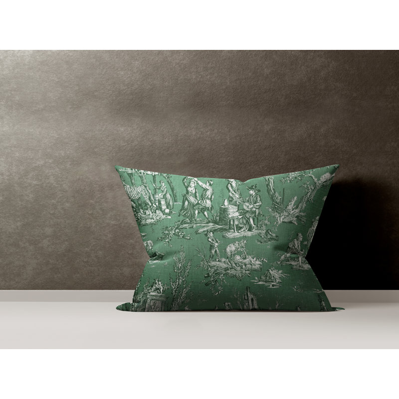 Toile Cotton Reversible Throw Pillow, Emerald