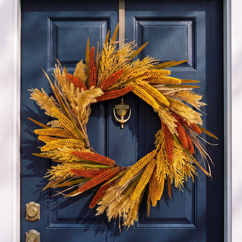Handcrafted Faux Sorghum Polyester 25'' Wreath