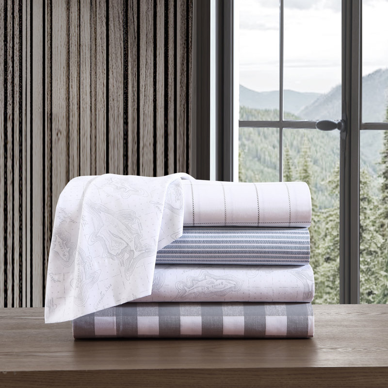 Shasta Lake Cotton Percale Standard Sheet Set, Full Sheet Set with 2 Pillowcases, Fish Atol