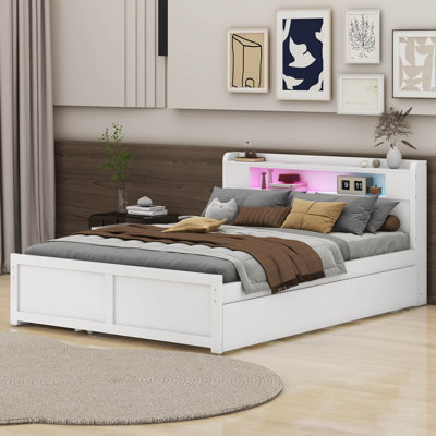 Mehik Queen Size Wood Storage Platform Bed with LED, 2 Drawers and 1 Twin Size Trundle -  Red Barrel StudioÂ®, C685F6E37B4946F690F075D1BEF622CE